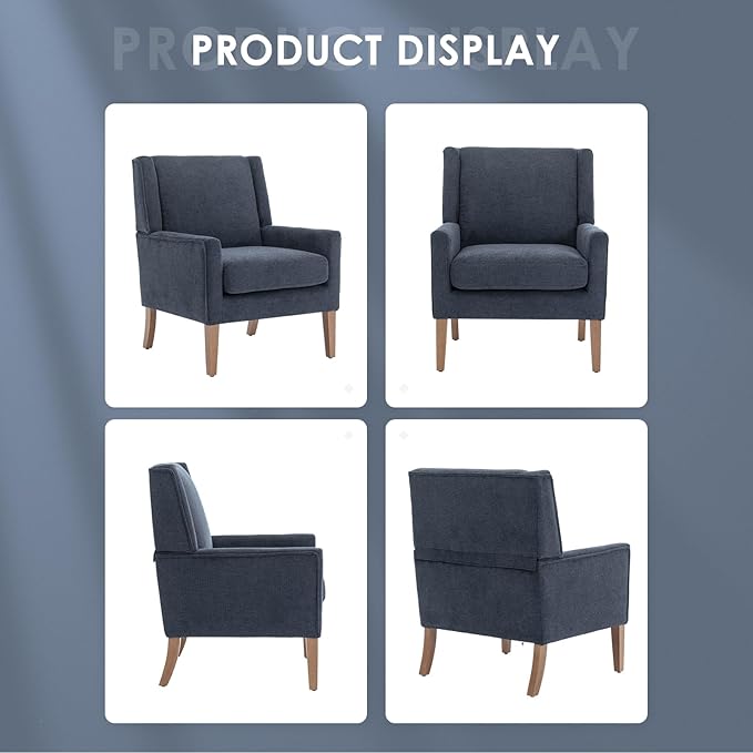 COLAMY Modern Wingback Living Room Chair, Upholstered Fabric Accent Armchair, Single Sofa Chair with Lounge Seat and Wood Legs for Bedroom/Office/Reading Spaces, Blue-Ruum Studio Home
