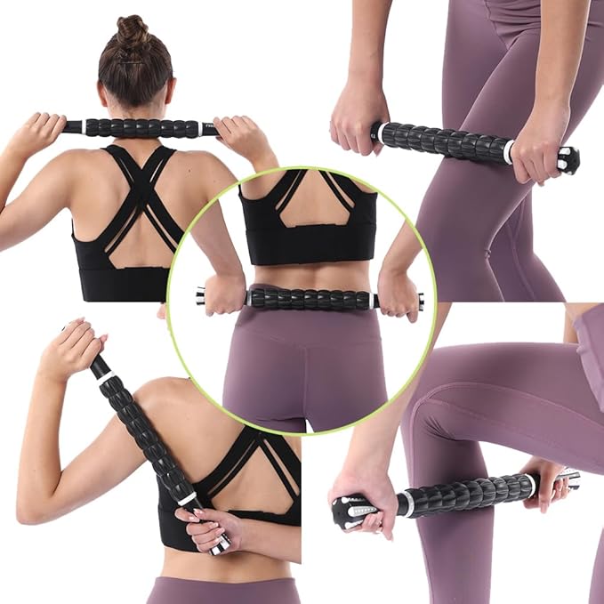Muscle Roller Stick for Athletes - Deep Tissue Fascia Blaster & Roller Massager for Myofascial Pain Relief - Handheld Physical Therapy & Recovery Tool(White black-18 inch)-Ruum Studio Home