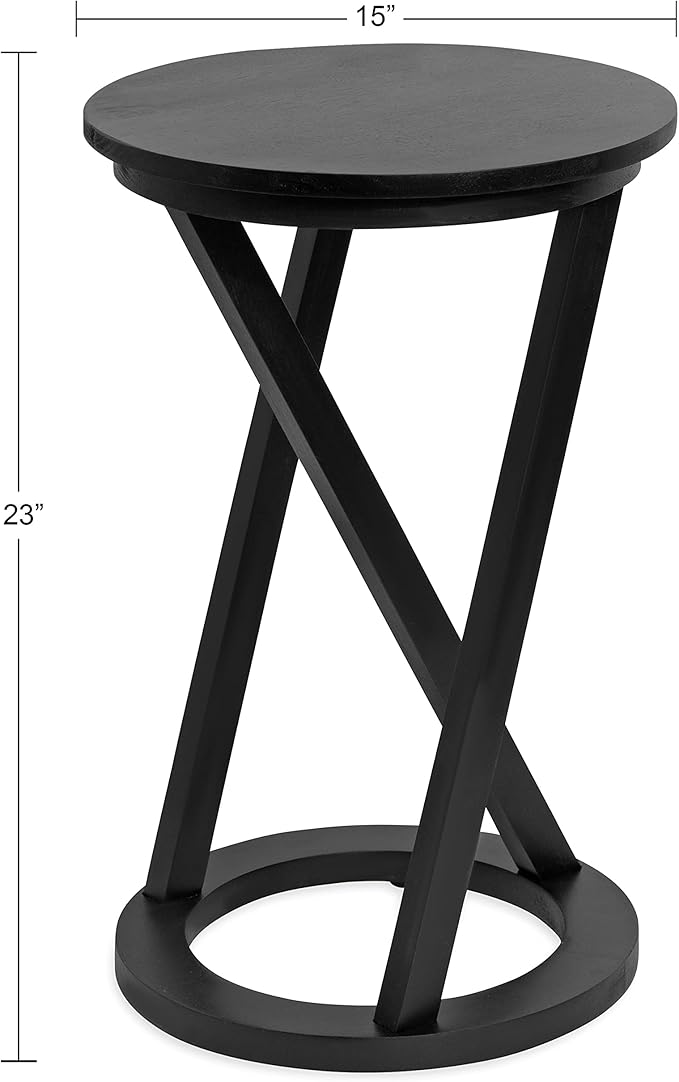 Kate and Laurel Aja Modern Side Table, 15 x 15 x 23, Black, Decorative Modern Geometric Wood Bedroom Nightstand Table with Round Tabletop and Unique Slanted Legs-Ruum Studio Home