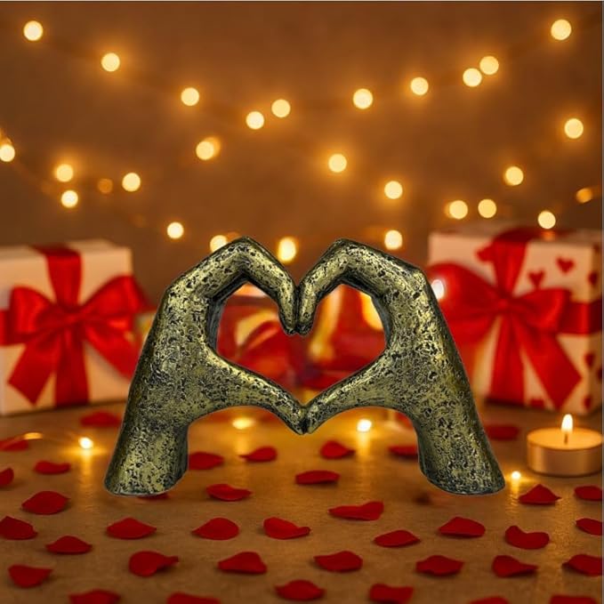 Top Brass Large Rustic Heart Hands Sculpture, 9 3/4” Resin Love Statue – Romantic Decor Accent for Shelf or Mantel – Perfect for Wedding, Valentine's Day or Anniversary (Weathered Bronze)-Ruum Studio Home