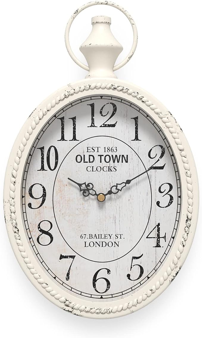 Menterry Small Retro Oval Wall Clock, Antique Old Design, White Vintage Style, Battery Operated Silent Decor Wall Clocks for Kitchen,Bedroom,Farmhouse,Bathroom (11.2" H x 6.7" W)-Ruum Studio Home