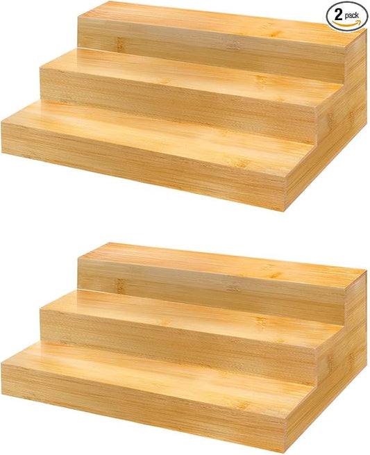 Spice Rack Organizer for Cabinet - Bamboo Spice Shelf, 3 Tier Seasoning Organizer for Countertop, Kitchen, Pantry 2 Pack-Ruum Studio Home
