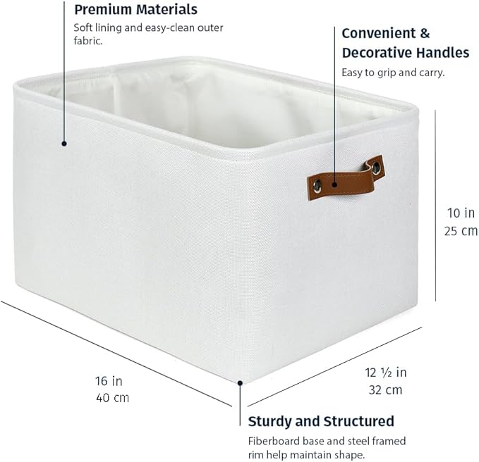 OrganiHaus Extra Large Fabric Storage Bins for Shelves 16x13in, Closet Storage Baskets for Shelf Organizing, Canvas Rectangle Bins for Organization, Linnen Baskets for Organizing - Off-White-Ruum Studio Home