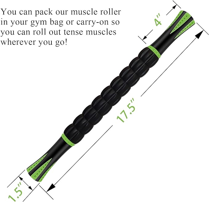 Muscle Roller Massage Roller Stick for Athletes, Help Reducing Muscle Soreness Cramping Tightness Leg Arms Back Calves Muscle Massager（Green - Black- 18 inch）-Ruum Studio Home