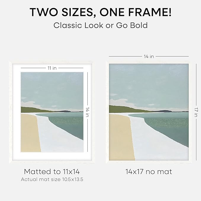 Homeforia 14x17 Picture Frame White, High End Oak 14x17 White Wood Frame with Mat 11x14 Photo, 14 x 17 Wooden Poster Frames Matted to 11 by 14, 17x14 Hanging Frames, Tempered Glass, Wall Kit, Set of 1-Ruum Studio Home