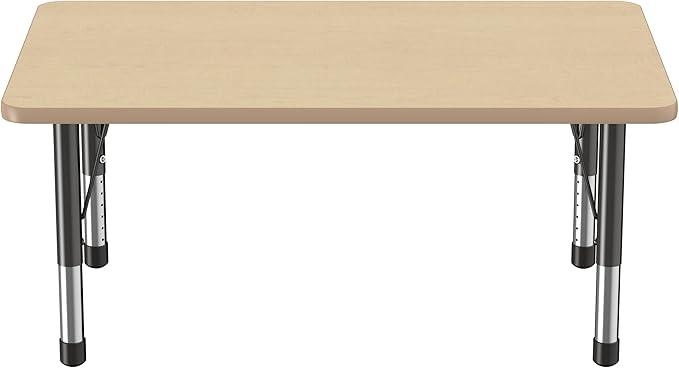 FDP Rectangle Activity School and Classroom Kids Table (30 x 48 inch), Chunky Toddler Legs, Adjustable Height 15-24 inches - Maple Top and Maple Edge-Ruum Studio Home