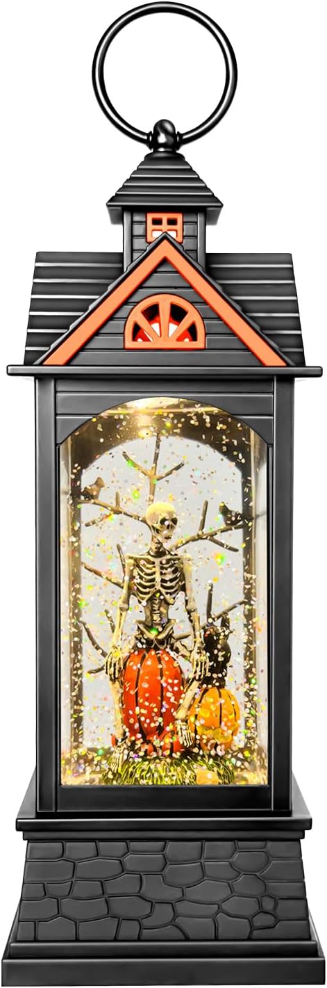 Halloween Snow Globe Lantern, Spooky Ghost Halloween Decor, Plug-in & Battery Operated Snow Globes for Halloween Decorations Indoor-Ruum Studio Home