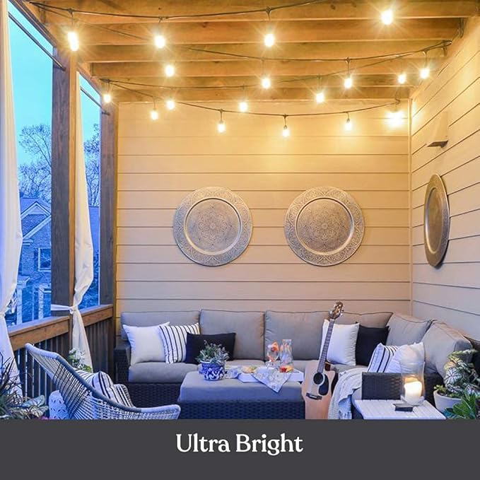 Brightech Ambience Pro Incandescent Outdoor String Lights - Commercial Grade Waterproof Patio Lights with 24 Ft Dimmable Edison Bulbs, Porch String Lights for Patio, Backyard, Christmas - 7 Bulbs 11W-Ruum Studio Home