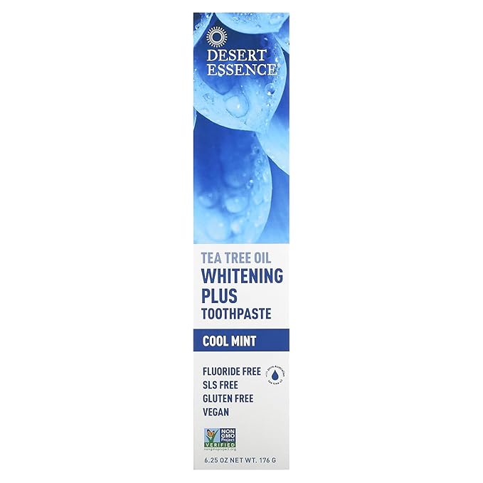 Desert Essence Tea Tree Oil Whitening Plus Toothpaste - 6.25 Oz - Antiseptic Tea Tree Oil - Zinc Citrate - Baking Soda - Freshens Breath - Reduced Plaque - Fluoride Free-Ruum Studio Home