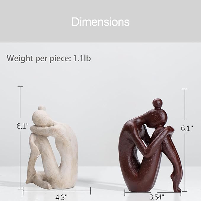 Decorative Bookends for Shelves, Unique Book Ends for Home Office Decor, Meditation Girl Statue Book Stopper for Bookshelf Decor, Modern Abstract Aesthetic Decoration White & Brown-Ruum Studio Home