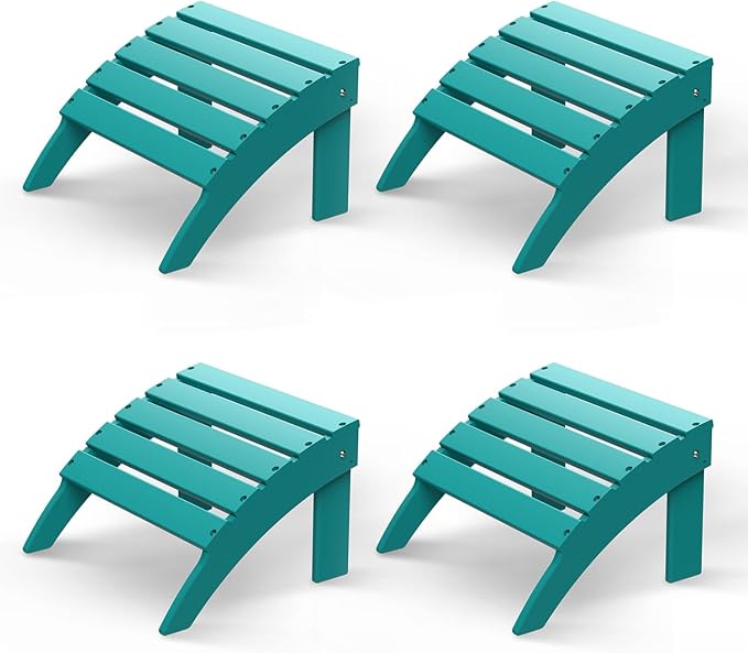 GREENVINES Adirondack-Ottoman | Set of 4 | HDPE Plastic | Outdoor Footrest | All Weather | Foot Rest | Foot Stool | Aqua | for Adirondack Chair | for Patio Backyard Pool-Ruum Studio Home