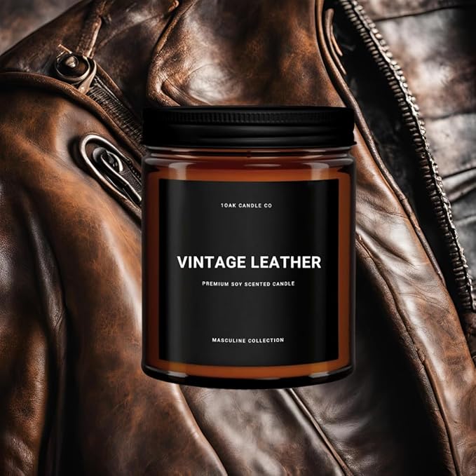 1OAK Scented Candles for Men (Vintage Leather) - Leather Candle- Masculine Decor - Long Burning Premium - Soy Wax (7oz.)-Ruum Studio Home