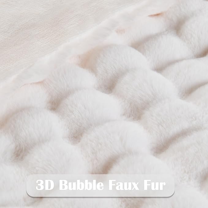 NEWCOSPLAY Faux Fur King Blanket Ivory Bubble Blanket Thick Warm Soft for Couch Sofa Bed 550GSM (Ivory, King(90"x110"))-Ruum Studio Home