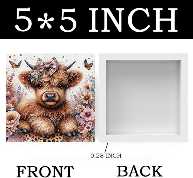 Highland Cow Baby Decor, Highland Cow Decor, Highland Cow Gifts for women, Highland Cow Nursery Decor, Gifts for Girls, Wooden Box Decor Sign for Home Farmhouse Office Living Room Table Shelf Tiered-Ruum Studio Home