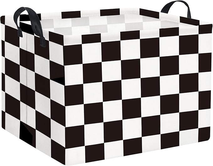 HIYAGON Rectangular Car Basket for Boys Checkered Basket Kids Baby Storage Bin Toy Organizer Box Car Room Decor(Racing Flag)-Ruum Studio Home
