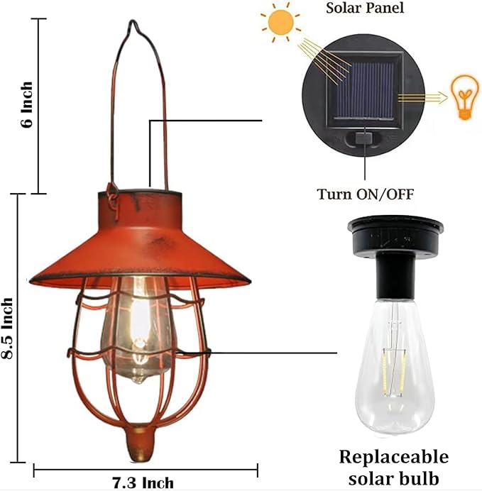 YAKii 2 Pack Solar Lantern Hanging Waterproof Outdoor Metal Solar Lamp with Warm White Light Decorate for Yard Garden Pathway Patio Porch Decor (Red)-Ruum Studio Home