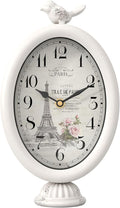 Vintage Table Clock with Bird, Desk and Shelf Decor Clock, French Paris Style, Antique White Metal Mantel Clocks for Living Room, Farmhouse, Bedroom, Bedside, Gift (10" H x 5.9" W)-Ruum Studio Home