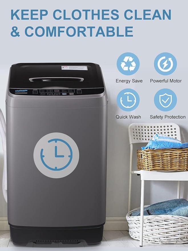Full-Automatic Washing Machine 17.7 lbs Small Compact Portable 10 Wash Program & 8 Water Level Compact Washer with LED Display Ideal for Apartments, RV, Camping, Grey (KB03-GREY6)-Ruum Studio Home