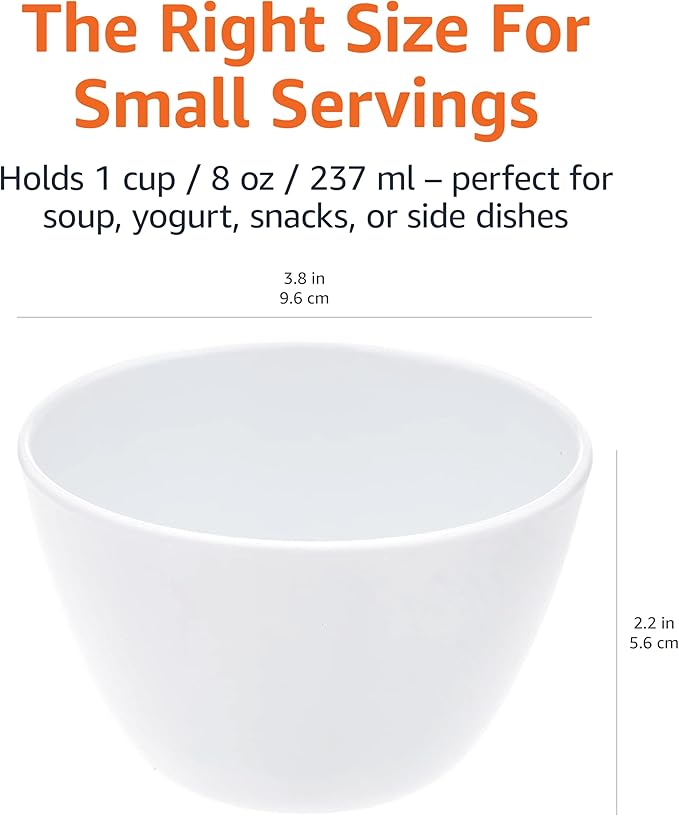 Amazon Basics Round Melamine Bowl, 8 oz, White, 6 Piece Set (Previously AmazonCommercial brand)-Ruum Studio Home