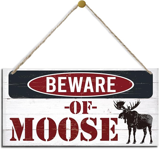 Vintage Moose Warning Sign - Decorative Wooden Plaque for Cabin, Lake House, Farmhouse Wall Decor-Ruum Studio Home