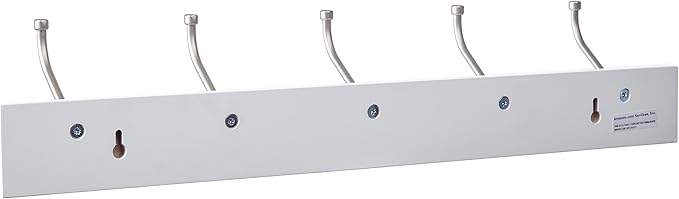 Amazon Basics Rectangular Farmhouse Wall-Mounted Coat Rack with Storage Hooks, 5 Hooks, White-Ruum Studio Home