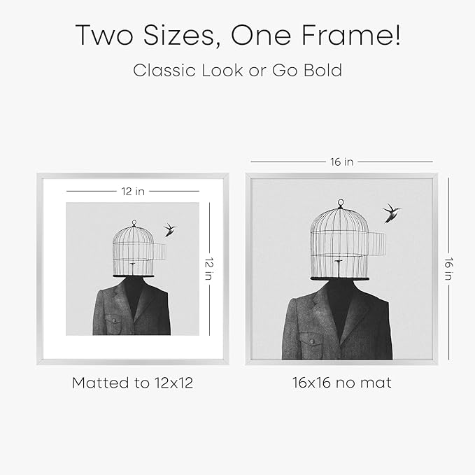 Homeforia 16x16 Silver Picture Frame, High End Metal 16 x 16 Square Frame with Mat 12 x 12 Photo, 16x16 Poster Frames Matted to 12x12 Print, 16 by 16 Hanging Frames, Tempered Glass, Wall Kit, Set of 1-Ruum Studio Home