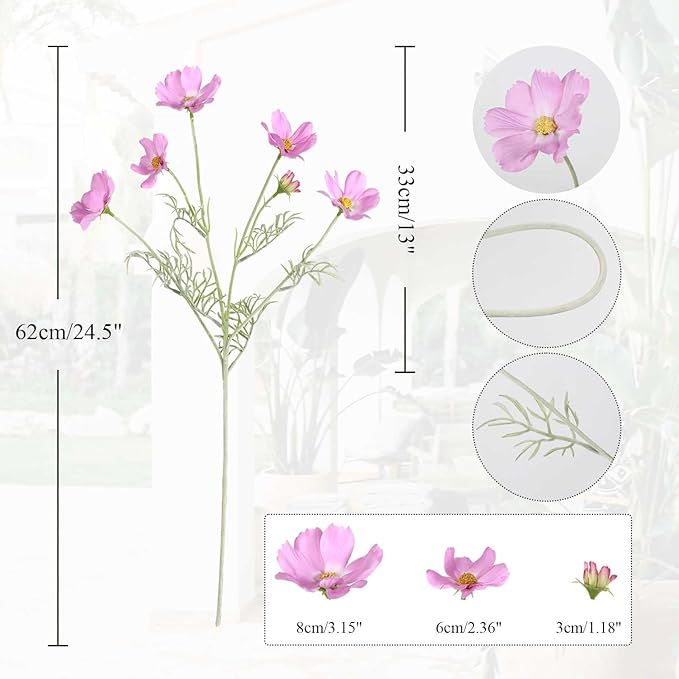 IPOPU Light Purple Cosmos Artificial Flowres 5PCS Fake Wildflowers 24.5" Lilac Flowers Artificial Daisies Silk Flowers with Stems for Baby Shower Centerpieces Home Table Decor (Light Purple)-Ruum Studio Home