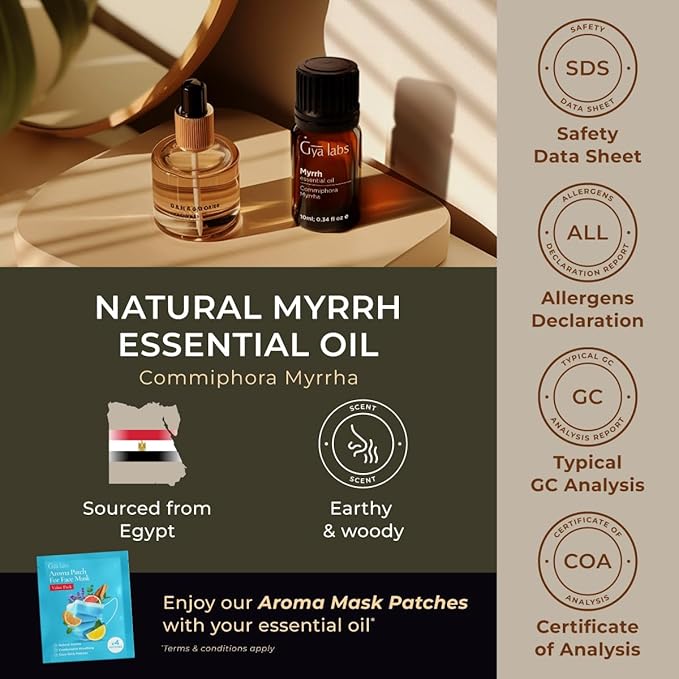 Gya Labs Myrrh Essential Oil for Skin - 0.34 Fl Oz - 100% Pure Natural Myrrh Oil for Diffuser, Face, Hair, Massages & Candle Making Scent-Ruum Studio Home