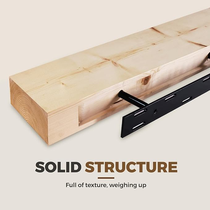 72x7x3 Fireplace Mantel - Solid Rustic Wood Wall Mounted Floating Shelf - DIY Color - with Invisible Heavy Duty Steel Bracket-Ruum Studio Home