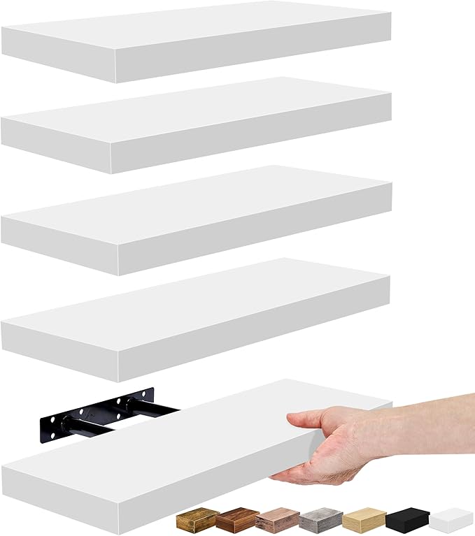 Sorbus Floating Shelves for Wall, Bathroom Shelves Wall Mounted for Kitchen, Bedroom, Living Room, Bathroom Storage, Over Toilet, Hanging Book Shelf for Ｗall Home Decor (White, 5 Pack)-Ruum Studio Home
