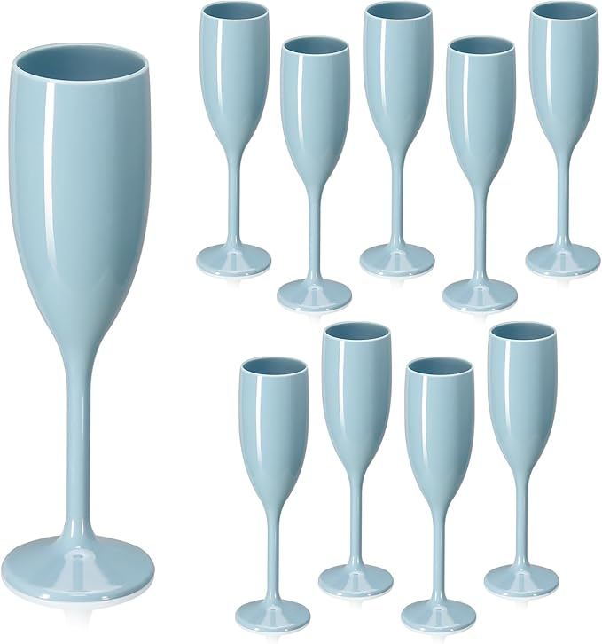XUWAIDSGN Acrylic Champagne Flutes Toasting Glasses Unbreakable Mimosa Bar Reusable Wine Glasses Vintage Champagne Flutes Stemmed Drinking Cups 5.4 OZ for Christmas Birthday (10, Blue)-Ruum Studio Home