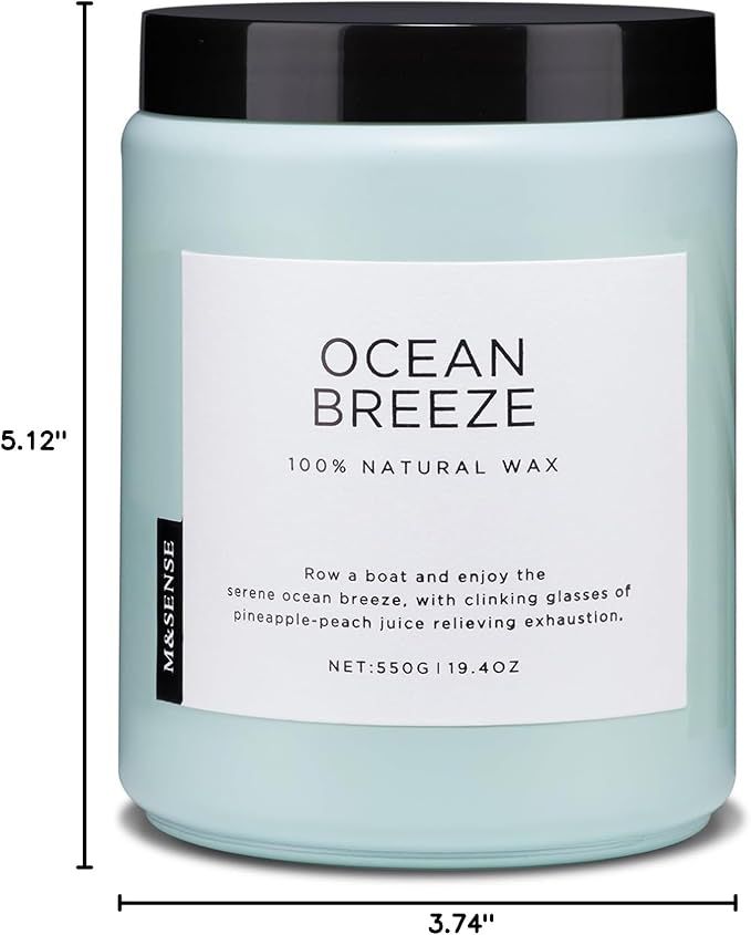 M&SENSE Candle Oceanic Breeze Scented, 19.4oz 110 Hour Long Lasting 2 Wick Pineapple & Mango Scent Natural Soy Candles for Home Scented for Stress Relief & Women/Men-Ruum Studio Home