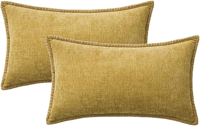 MIULEE Pack of 2 Couch Throw Pillow Covers 12x20 Inch Mustard Yellow Farmhouse Decorative Pillow Covers with Stitched Edge Soft Chenille Solid Dyed Fall Pillow Covers for Sofa Bed Living Room-Ruum Studio Home
