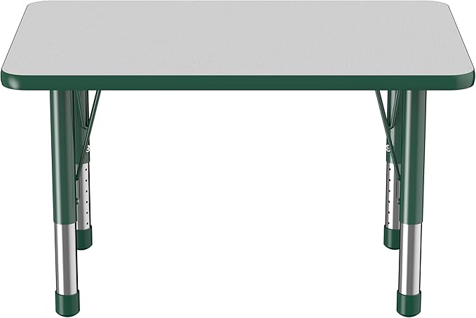 FDP Rectangle Activity School and Classroom Kids Table (24 x 36 inch), Chunky Toddler Leg, Adjustable Height 15-24 inches - Gray Top and Green Edge-Ruum Studio Home
