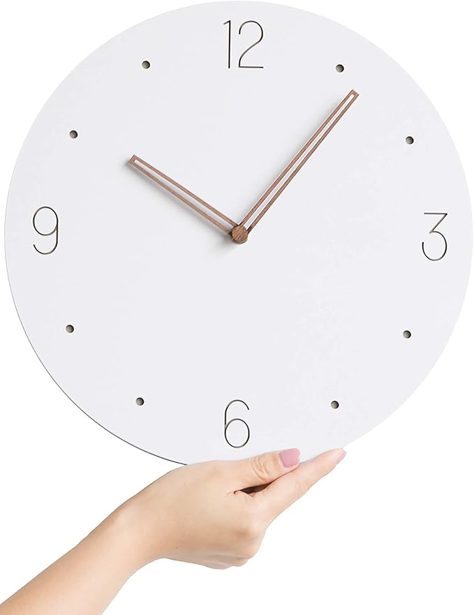 Stephanie Imports Modern Minimalist Wood on White Silent Wall Clock-Ruum Studio Home