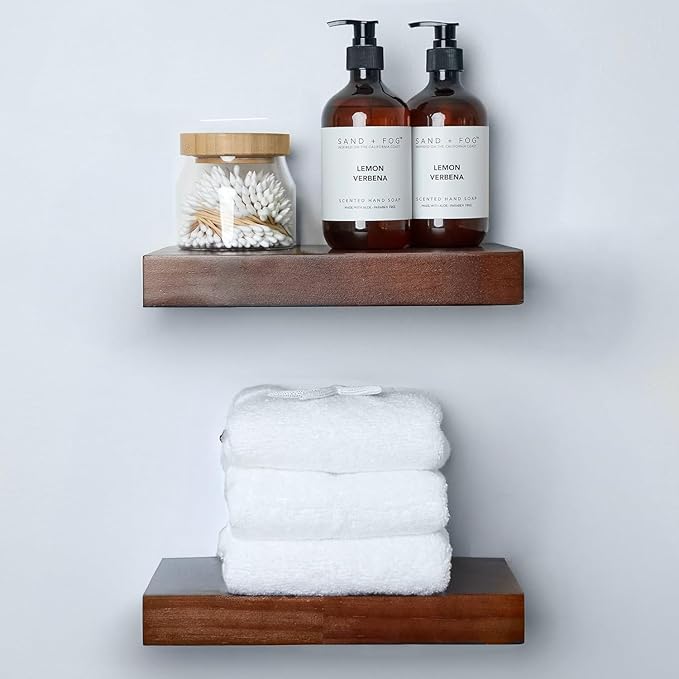 Homeforia Walnut 12 inch Floating Shelf, High End Solid Real Wood Small 12inch Floating Shelves for Wall Mounted, Dark Brown 12in Floating Shelves, Heavy Duty Bracket, 12 X 6.5 X 1.75 inches, Set of 3-Ruum Studio Home
