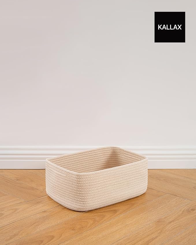 KALLAX Small Woven Basket, 13.5 x 9.5 x 5 Inches, Storage Basket for Organizing, Cute Small Rope Shelf Closet Cube Storage Bins Baskets for Shelves, Dog Toy Gift Baskets Empty, 3 Packs, Beige-Ruum Studio Home