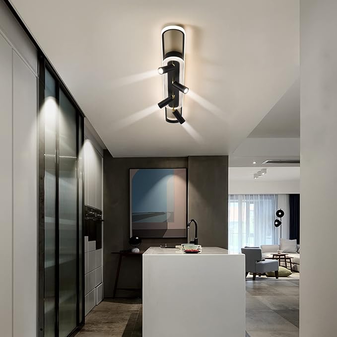 Modern LED Ceiling Light 6-Light track light Spotlight Frosted Black Geometric Ceiling Light Lighting Fixture Dimmable Remote Control Living Bedroom Kitchen Dining Room Fixture-Ruum Studio Home