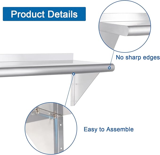 HARDURA Stainless Steel Shelf 14" x 36", 275lb Commercial Shelves Wall Mount Metal Shelving with Backsplash and Brackets for Kitchen, Restaurant, Laundry Room and Home-Ruum Studio Home