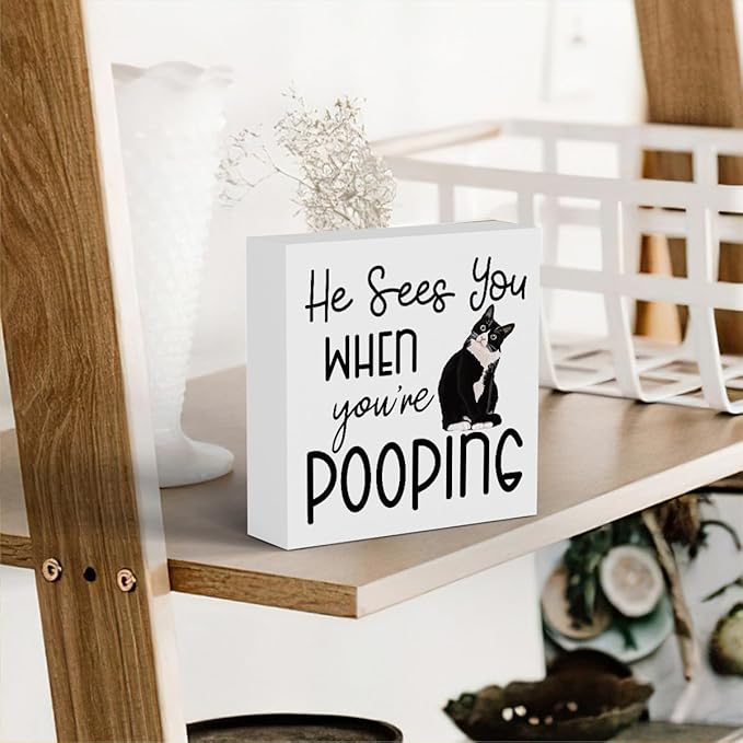 Funny Bathroom Decor Are You Pooping Cat Sign Funny Bathroom Toilet Table Decoration Funny Cat Gifts Bathroom Wall Decor Cat Gifts for Women Gifts for Cat Lovers, Bathroom Wooden Box Sign Decor-Ruum Studio Home