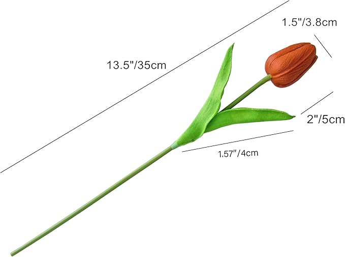 Mandy's Artificial Tulips 20 Stems Dark Orange PU Faux Flowers for Wedding Home Decor 13.5 Inch-Ruum Studio Home
