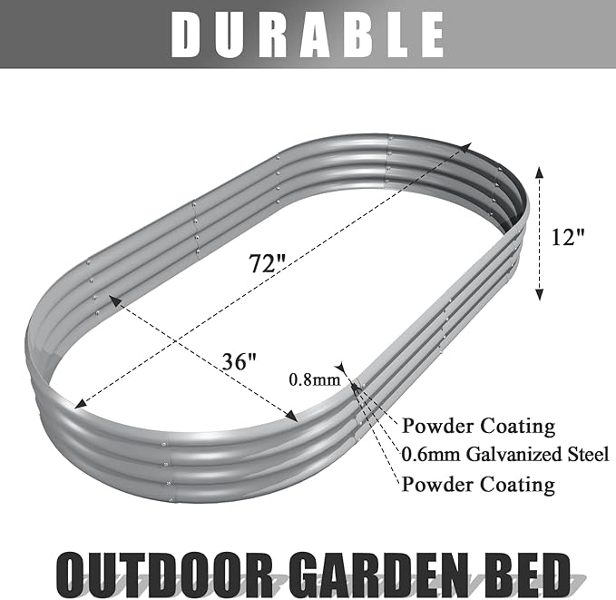 2 Pack 6x3x1FT Galvanized Raised Garden Bed Kit Oval Metal Ground Planter Box Outdoor Bottomless Planter Raised Beds for Vegetables Flowers Herbs Fruits, Gray-Ruum Studio Home