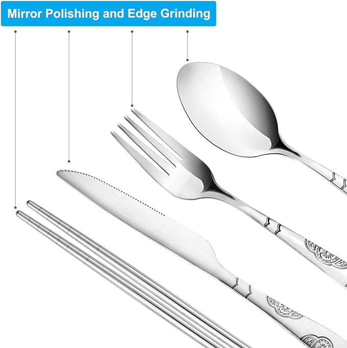 20PCS Premium Travel Utensils With Case, Stainless Steel Reusable Portable Utensils Set With Case, Lengnoyp Travel Silverware Set With Case for Lunch Box Camping, Silver-Ruum Studio Home