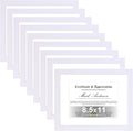 Vittanly 8.5x11 Picture Frames Set of 9, Shatter Resistant Plexiglass, Display 6x8 Pictures with Mat or 8.5x11 without Mat, Photo Frames for Wall or Tabletop, Engineered Wood, White-Ruum Studio Home