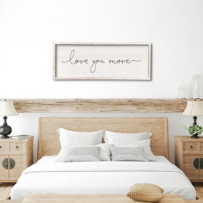Love You More Sign 40''×15'' Master Bedroom Above Over Bed Wall Decor Modern Farmhouse Large Vintage Wood Framed Hanging Over Bed Bedside Wall Art (White)-Ruum Studio Home