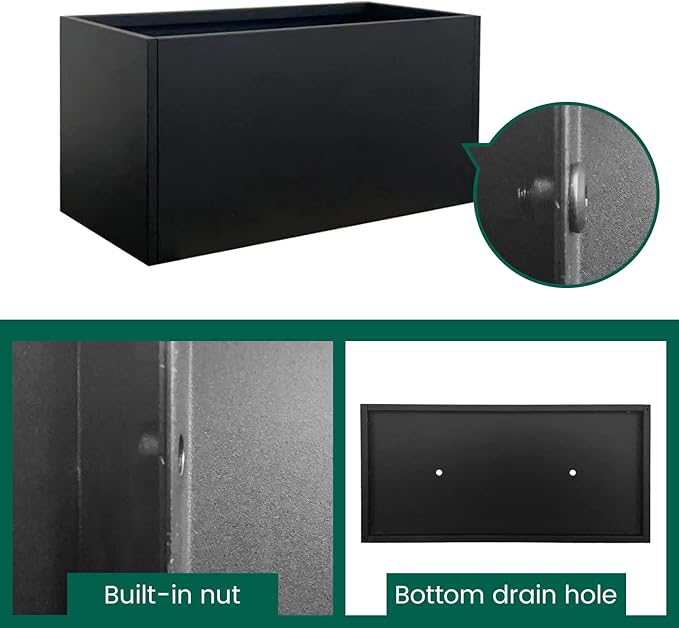Galvanized Steel Metal Planter Rectangular Indoor Black Planter Box Large Outdoor Planters Steel 31.5" x 16" x 16" Commercial Residential for Patio, Deck, Garden-Ruum Studio Home