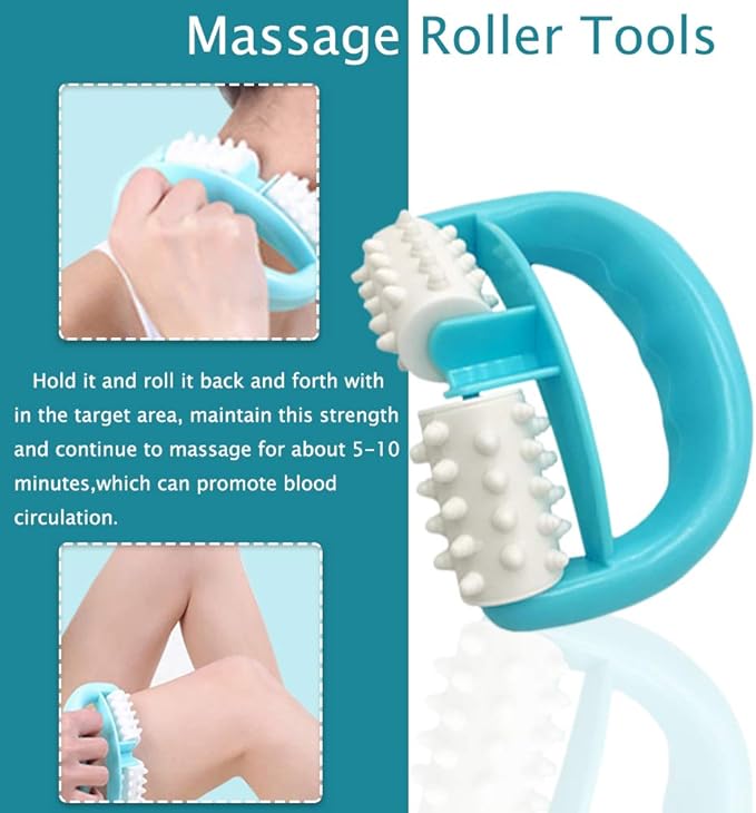 Cellulite Massage, Manual Roller Massages with Two-Wheel Handle,Relax Muscles to Relieve Stress,Increases Blood Circulation,Apply to Arm/Shoulder/Leg/Back/Buttocks/Abdomen(Blue)-Ruum Studio Home