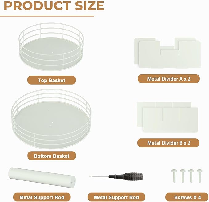 Snack Organizer - Versatile Snack Storage 2 Tier Lazy Susan with Convenient Grab-and-Go Design, Metal Snack Holder for Home, Office, Breakroom, 12.13" L x 12.13" W x 12.56" H (Matte White)-Ruum Studio Home