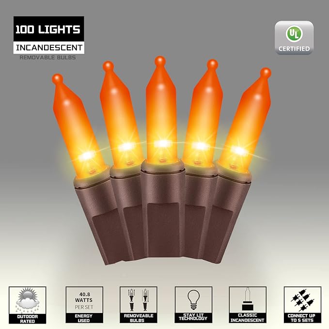100LIGHTS Orange Extra-Bright with End Connectors Halloween Decorative Lights 5.98m UL Certified Mini String Light Set Waterproof for Halloween Home Garden Christmas Tree Party Patio Wedding-Ruum Studio Home