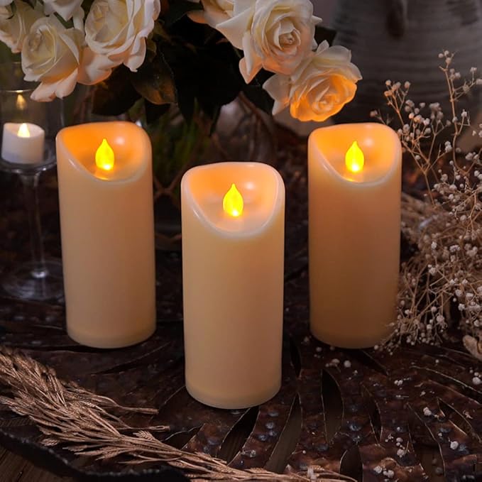 Homemory 3"x7" Outdoor Waterproof Flameless Candles with Timers and Remote Control, Battery Operated Candles, LED Plastic Candles, Ivory, Set of 3-Ruum Studio Home